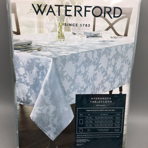 WATERFORD Blue Hydrangea Jacquard Tablecloth 70" Round Formal Floral Easter NEW - Picture 6 of 8